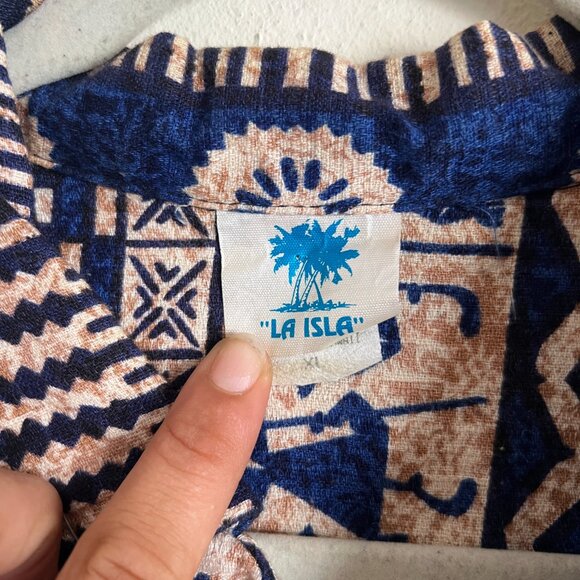 Vintage Hawaiian Aloha Shirt Blue & Tan Button Down – Size XL - Picture 7 of 7